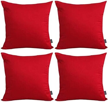 Thmyo 4-Pack 100% Cotton Comfortable Solid Decorative Throw Pillow Case Square Cushion Cover Pillowcase Sublimation Blank Pillow Covers DIY Throw Pillowcase for Couch Sofa Bed(16x16 inch/ 40x40cm,Red.