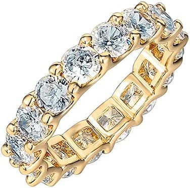 PAVOI 14K Gold Plated Rings Cubic Zirconia Love Ring4mm Stackable Rings for WomenGold Rings for Women.