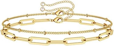 Turandoss Dainty Gold Bracelets for Women, 14K Gold Plated Adjustable Layered Bracelet Cute Evil Eye Oval Chain Pearl Bar Turtle Gold Bracelets for Women Jewelry.