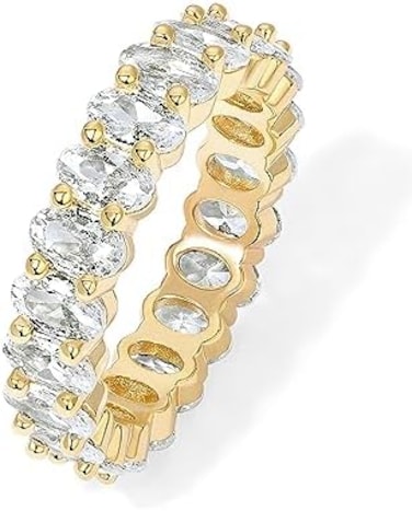 PAVOI 14K Gold Plated Rings Oval Cubic Zirconia Love RingEternity Ring5mm Stackable Rings for WomenGold Rings for Women.