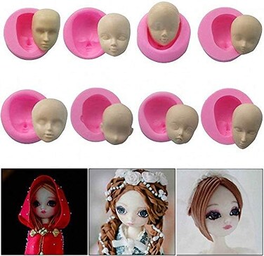 MoldFun 8Pcs/Set 3D Baby Face Soft Clay Mold Tools Doll Faces Silicone Mold Fondant Cake Decorating Tools Chocolate Candy Polymer Clay Soap Resin Moulds.