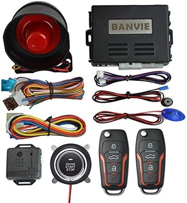 BANVIECar Keyless Entry Security Alarm System② Remote Engine Start StarterPush to Start Stop Iginition Kit Button.