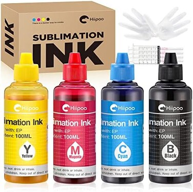 Hiipoo Sublimation Ink Refilled Bottles Work with C88 C88WF7710 ET2720 ET15000 ET2760 ET2750 ET4700 Inkjet Printers Heat Press Transfer on Mugs Plates T-Shirts Pillows Phone Case.
