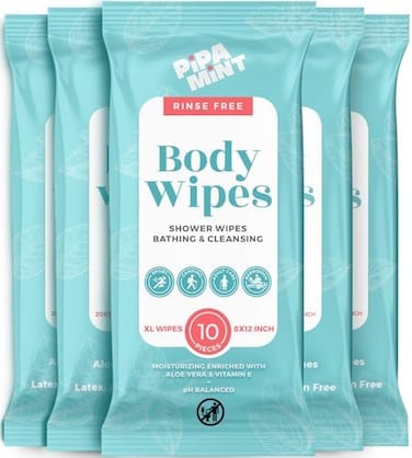 PIPA MINT Body Wipes (5 Packs50 XL Shower Wipes Body Wipes for Adults Bathing, Traveling, Camping, Gym, Car, Elderly, Bedridden - Bath Wipes - Disposable Washcloths for Adults No Rinse.