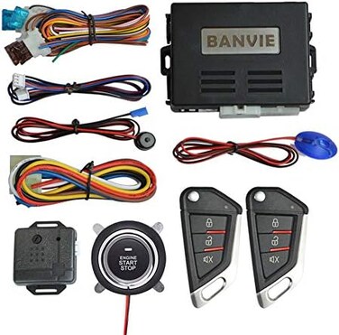BANVIE Car Keyless Entry Security Alarm System with Remote Engine Start and Push to Start Stop Iginition Button Kit.