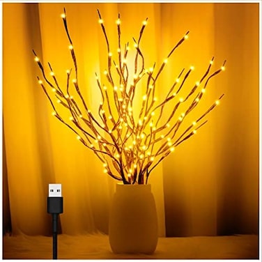 FFNIU 3PK 60" Led Branch Lights, Twig Lights for Vase, Willow Branches With USB Plug, Artificial Tree DIY Decorative for Halloween Thanksgiving Day and Christmas, Warm White.