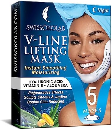 SWISS&Ouml;KOLAB V shape lifting up Face Mask Chin Up Patch Double Chin Reducer Chin Contour Tightening Firming Face Lift Tape Mask V-Line Neck Lifting Patches V Shaped Slimming Face Mask 5 pcs.
