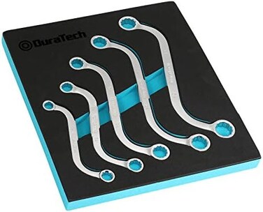 DURATECH S-Style Box Wrench Set, Metric, 5-Piece, 10mm to 19mm, 12 Point, CR-V Steel, with EVA Foam Tool Organizer.