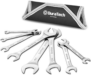 DURATECH Super-Thin Open End Wrench Set, SAE, 8-Piece, 1/4" to 1-1/16", CR-V, with Rolling Pouch.