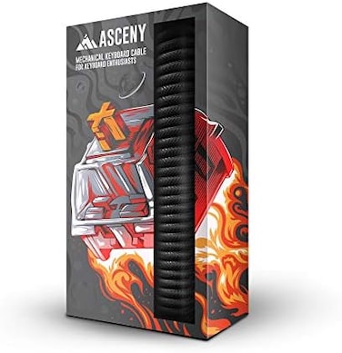 ASCENY CoiledDouble-Sleeved Mechanical Keyboard Cable, for Type-C Mechanical Keyboards (Black.