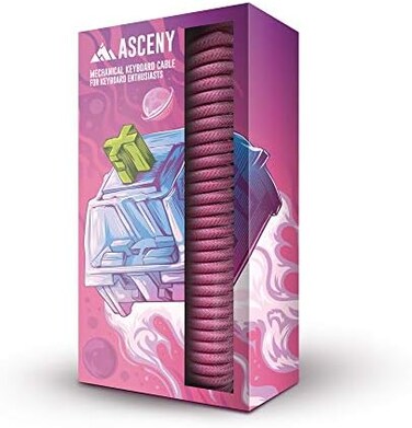 Asceny CoiledDouble-Sleeved Mechanical Keyboard Cable, for Type-C Mechanical Keyboards (Pink.