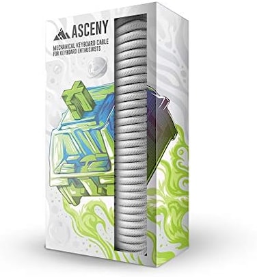 ASCENY CoiledDouble-Sleeved Mechanical Keyboard Cable, for Type-C Mechanical Keyboards (White.