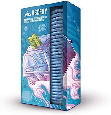 ASCENY CoiledDouble-Sleeved Mechanical Keyboard Cable, for Type-C Mechanical Keyboards (Blue.