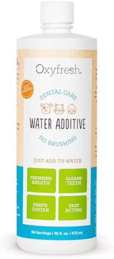 Oxyfresh Premium Pet Dental Care Solution Pet Water Additive: Best Way to Eliminate Bad Dog Breath and Cat Bad Breath - Fights TartarPlaque - So Easy, Just Add to Water. Vet Recommended 16 oz.