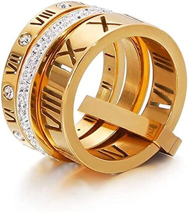 hwojjha Jarlinwel Stainless Steel CZ Zirconia Roman Numeral Ring For Women Girls 3 in 1 Spinner Rings.