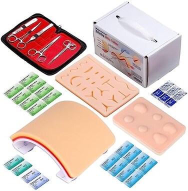 Medarchitect Premium Suturing Skill Trainer Including DIY Incision Suture Pad with HookLoop Replacement Design, 19 Pre-Cut Wounds PadComplete Tools for Advanced Suture Skill Practice Educational Use O