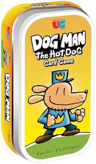 University Games Dog Man Hot Dog Card Game in a Tin, The Fast and Frenzied Collection Game for Kids Featuring Art from the Dog Man Books by Dav Pilkey, for Players Ages 6 and Up.