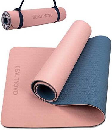 BEAUTYOVO Yoga Mat with Strap, 1/3 Inch Extra Thick Double-sided Non Slip, Professional TPE Mats for Women Men, Workout Yoga, Pilates and Floor Exercises.