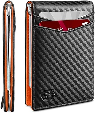 Zitahli Slim Wallets for Men RFID Money Clip Wallet Men's Front Pocket Minimalist Wallet, Carbon BlackOrange, S.