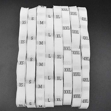 HDST-HOME 4000Pcs Clothes Size Labels - White, 500 Per Size (XS-4XL- Polyester - Sew On Clothes Garment Fabric.