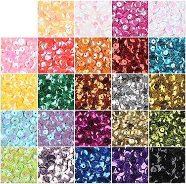 CCINEE Loose Sequins,Bulk 24 Assorted Colour Rainbow Round Cup Sequins for Sewing Craft Nails Decorations,16000PCS,6MM.