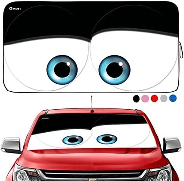 Gven Windshield Shade, Car Sun Shade for Front Windshield Funny Car Eyes Sunshades Sun Visor Protector Blocks UV Rays Foldable 210T Keep Your Vehicle Cool (Eyes-Black, Large.
