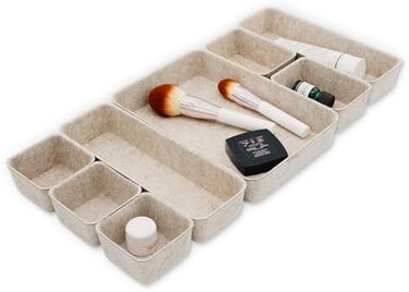 Welaxy 8-piece Nordic Beige desk drawer organizer tray office suppliers makeup pens decluttering aesthetic wabi-sabi Scandinavian-chic storage bin hygge sleek minimalist lifestyle (Oatmeal.