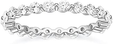 EAMTI 2mm 925 Sterling Silver Wedding Band Round Cubic Zirconia Full Eternity Stackable Engagement Ring for Women Size 5.