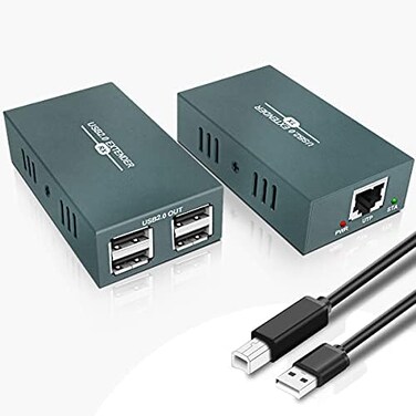 GREATHTEK USB Extender with 4 Port USB 2. 0, Transmit 50m/165ft Over Ethernet Cat5/5e/6/7, Supporting Power Over Cable, Play and Plug, No Driver Required,USB RJ45 LAN Extension.