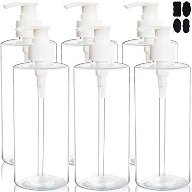 Youngever 6 Pack Clear Plastic Pump Bottles 16 Ounce, Empty Pump Bottles for Shampoo, Pump Bottles Bottles for Cleaning Solutions.
