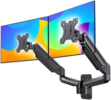 HUANUO Dual PC Monitor Wall Mount 17 to 32 Inch, PC Screen Wall Mount with Gas Spring Arm, Dual Monitor PC VESA 75/100 mm, Load Capacity from 2 to 8 kg.
