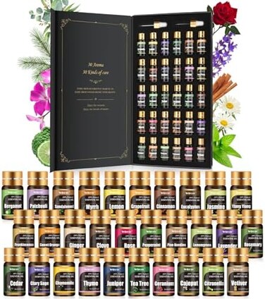 Wtrcsv Essential Oils Set -Essential Oils - 100% Natural Essential Oils-Perfect for Diffuser, Humidifier,Aromatherapy, Massage,SkinHair Care,30x5 ml(0. 17fl. oz.