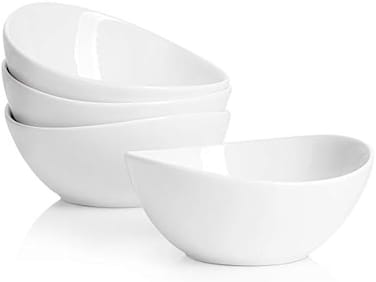 Sweese 5 Inch Porcelain 10 oz Bowls Set of 4, for Dessert丨Ice cream丨Soup丨Rice丨Fruits, Small Portions, Microwave, Dishwasher, and Oven Safe - White.
