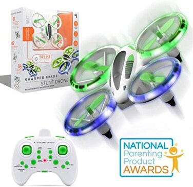 Sharper Image 2. 4GHz RC Glow Up Stunt Drone with LED Lights, Mini Remote Controlled Quadcopter with Assisted Landing, Small Plane for Kids and Beginners, Wireless and Rechargeable.