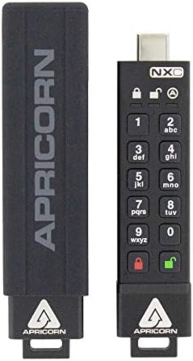 Apricorn 64GB Aegis Secure Key 3 NXC 256-Bit Hardware-Encrypted USB 3. 2 Type C Flash Drive, FIPS 140-3 Level 3 Validated (ASK3-NXC-64GB.