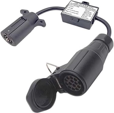 CARROFIX US Vehicle 7-Way Blade Connector to European 13-Pin Round Trailer Light Converter - Plug and Play Design.