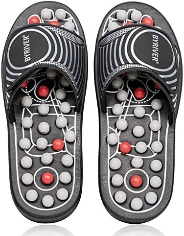 BYRIVER Spring Massage Slippers Flip Flops Deep Tissue Acupuncture Foot Massager Walking Stone, Relief Neuropathy Arthritis Plantar Fasciitis Xmas Gift for dad mom(02XS.