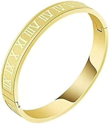Jaline Gold Silver Rose Gold Plated Bracelets for Men Women Roman Numeral Bangle Bracelet Stainless Steel Personalized Engraved Unisex Gift.