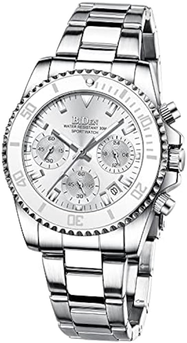 BIDEN Mens Watches Chronograph Stainless Steel Waterproof Date Analog Quartz Watch Business Casual Fashion Wrist Watches for Men.