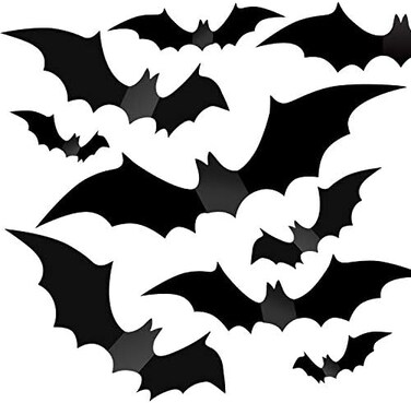 Beeager LuSeren Halloween Party Indoor Outdoor Decor Supplies, 56 PCS Reusable PVC 3D Decorative Scary Bats Wall Sticker Comes with Double Sided Foam Tape.