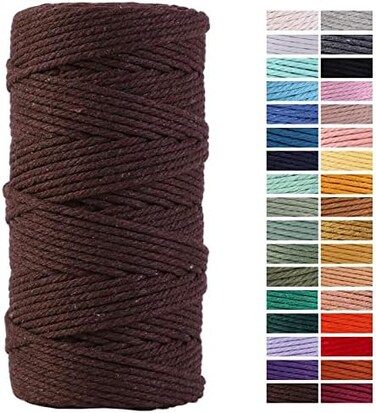 ZXCDINO Brown Macrame Cord 3mm x 109Yards,Colored Cotton Rope Craft Cord Colorful Cotton Cord Twine for Wall Hanging Plant Hangers Crafts Knitting Decorative Projects.