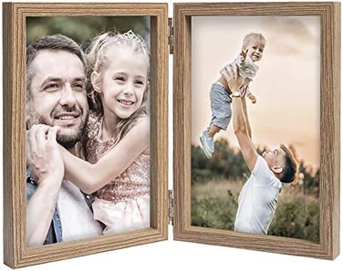 WUTL 4x6 Picture Frames Double Hinged MDF Wood Grain with Glass Front Stand Vertical on Tabletop.