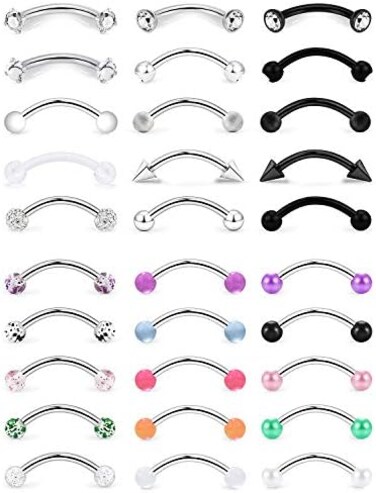 SCERRING 16G Eyebrow Rings Tragus Helix Rook Daith Earrings Lip Ring Barbell Body Piercing Jewelry Retainer 6mm 8mm 10mm 20-30PCS.
