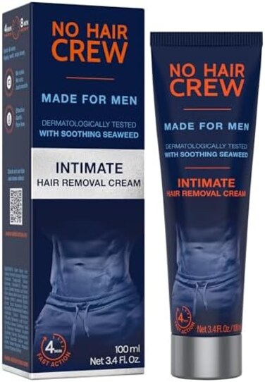 NO HAIR CREW Intimate/Private At Home Hair Removal Cream for Men - Painless, Flawless, Soothing Depilatory for Unwanted Coarse Male Body Hair, 100ml.