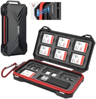 Kiorafoto Magnetic Closure Memory Card Case Holder Organizer Protector Keeper for Camera SD SDHC SDXC MSD MicroSD TF CardSmartphone Micro SIM Nano SIM NM Nano Memory Cards Storage w/Free USB 3. 0 Card