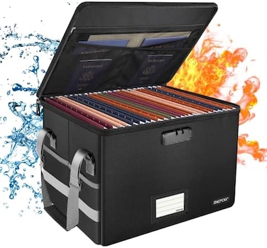 ENGPOW File Box with Lock,Fireproof Box File Storage Organizer Anti-Static Box,Collapsible Fireproof Document Box Filing Box with Handle,Portable Home Office Safe for Hanging Letter/Legal Folder.