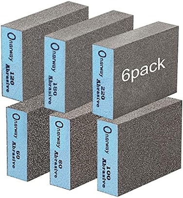 Onarway Sanding Sponges 6 Pack Wet and Dry Dual-use, Coarse and Fine Sanding Blocks - 60/80/100/120/180/220 Grits 6 Different Specifications, Washable and Reusable, Ideal for Wood Metal Wall Polish.