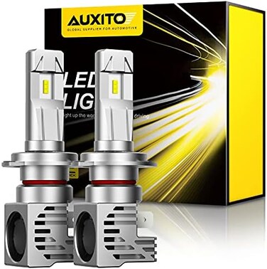 مصابيح أمامية LED من نوع AUXITO H7، 12000 لومن لكل مجموعة، 6500 كلفن أبيض زينون، مصابيح أمامية لاسلكية صغيرة الحجم، عبوة من قطعتين.