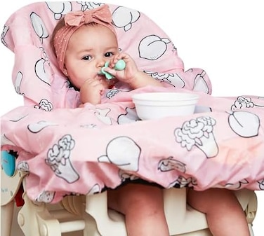 Grabease Allover Waterproof Bib for Self-Feeding Babies and Toddlers 6-24 Mos. &ndash; Baby Bibs with Plate Outline Fully Covers Baby and High Chair &ndash; Safe, Machine Washable Baby Led Weaning Supplies, Blush
