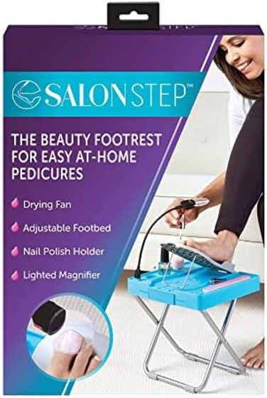 Allstar Innovations Salon Step The Beauty Footrest for Easy at-Home Pedicures, Treat Your Feet, No More Bending or Stretching with LED Magnifier, Drying Fan, Adjustable Foot Rest, Non-Slip Sturdy Legs